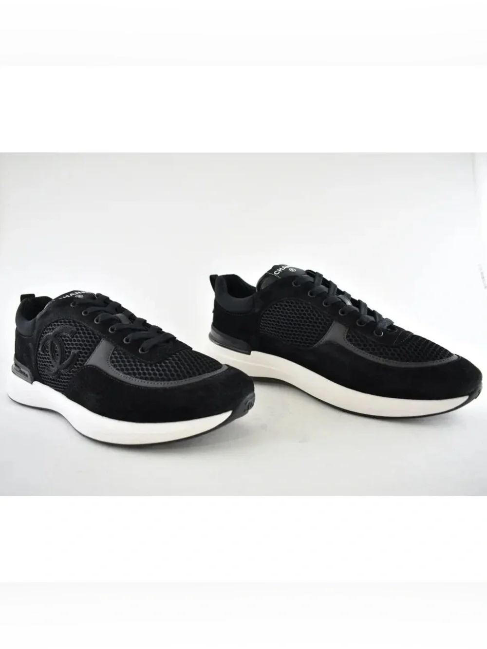 CHANEL Calfskin Mesh Lycra Suede Womens Logo Sneakers ⭐️size 38 AUTHENTIC